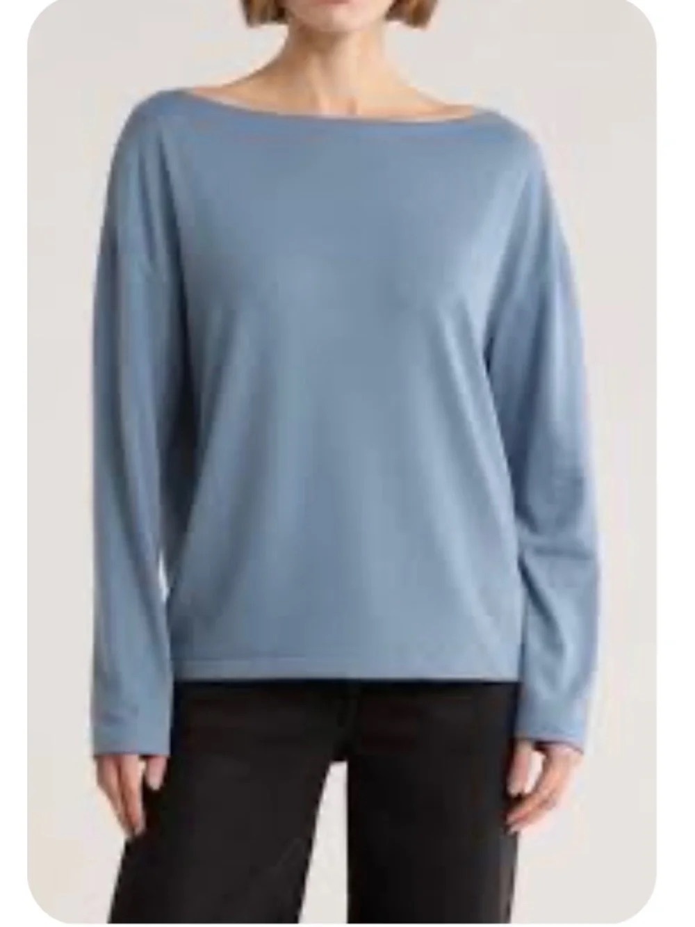 AllSaints “Rita”‎ Boat Neck Slouchy Minimalist Top Flint Blue L NWT